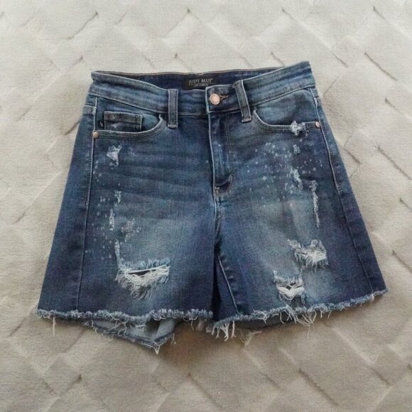 Judy Blue Distressed Shorts Womens Small Blue Beach Splash Stretch Denim - Picture 1 of 9